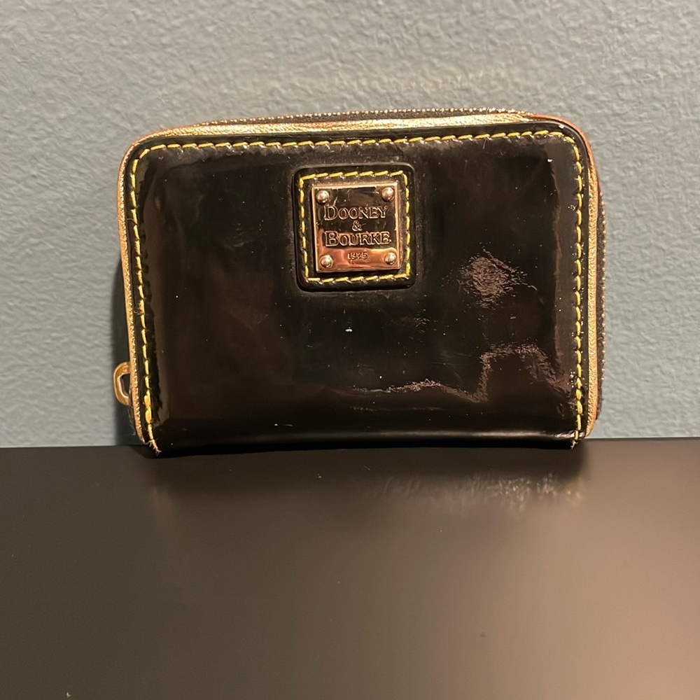 Dooney & Bourke Small Patent Leather Gold Trim Wallet
